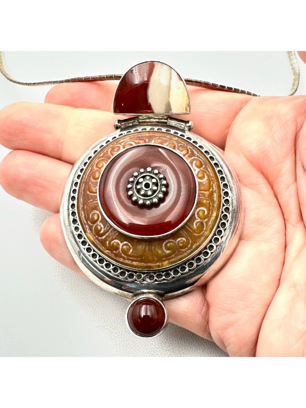 Designer BEC Massive Carnelian Gemstone Sterling Silver Pendant Necklace 97 Gram